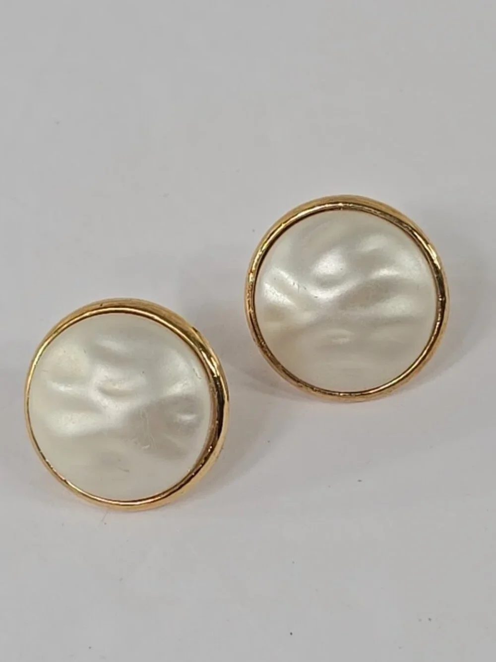 VINTAGE Trifari Gold Tone Faux Pearl Clip‑On Earrings Round Classic Signed......